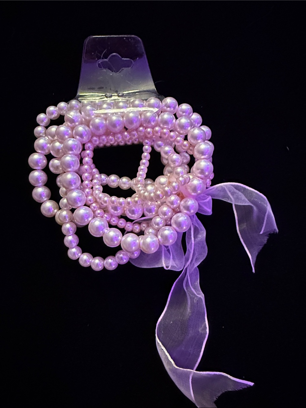 Fashion Pearl Beaded Bracelet Stack with Organza Ribbon -
